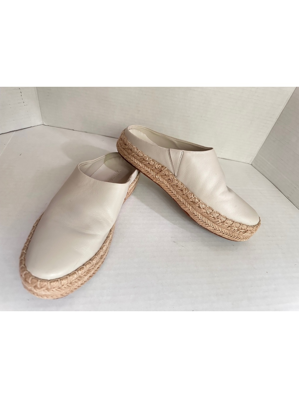 Vince Ulla Smooth Soft Leather Espadrille Sloo-On Mule Size 37